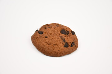 chocolate chip cookie on white background.