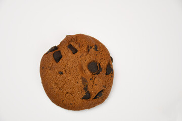 chocolate chip cookie on white background.