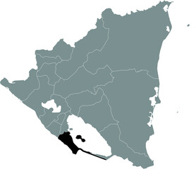 Black location map of the Nicaraguan Rivas department inside gray map of Nicaragua