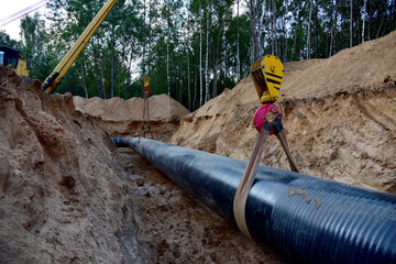 Natural Gas transmission pipeline and crude oil pipes Installation for transporting fuel supplies to households and businesses. Crude Oil Pipe Transportation Market. Petrochemical Industry.