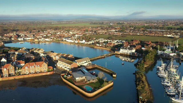 Emsworth Yacht Harbour entrance aerial footage showing beautiful reflections in the water at this idyllic location.