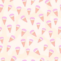 seamless pattern set, cartoon hand-drawn sweet ice cream, delicate pastel pink beige lilac colors. girly patterns for printing packaging wrapping banners textiles fabrics