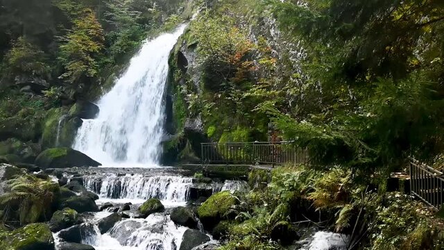 Beautiful Triberg Waterfalls in the colorful Black Forest of Germany during autumn.
