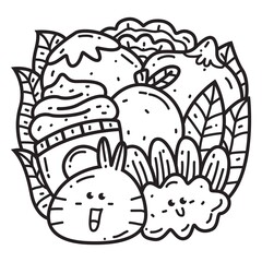 hand drawn kawaii cartoon doodle coloring design