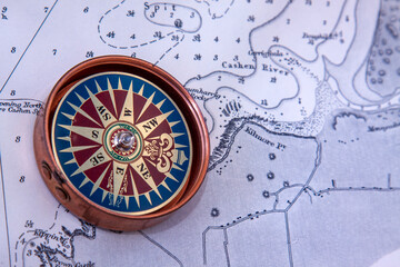 Fototapeta na wymiar compass on navigation chart 
