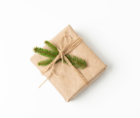 box wrapped in brown kraft paper and tied with rope