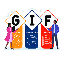 Flat design with people. GIF - Graphics Interchange Format  acronym, business concept background.   Vector illustration for website banner, marketing materials, business presentation, online 