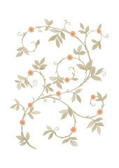 Floral motif of intertwined branches and leavesIn art nouveau style, vintage, old, retro style. Colored vector illustration.