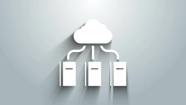 White Cloud or online library icon isolated on grey background. Internet education or distance training. 4K Video motion graphic animation