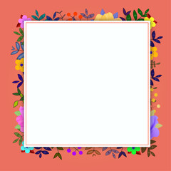 Beautiful and colorful flower frame isolated on orange background vector design