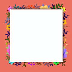 Obraz premium Beautiful and colorful flower frame isolated on orange background vector design