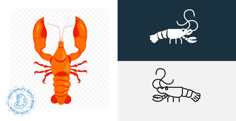 Crayfish isolated vector icon. animal flat, solid and line design element