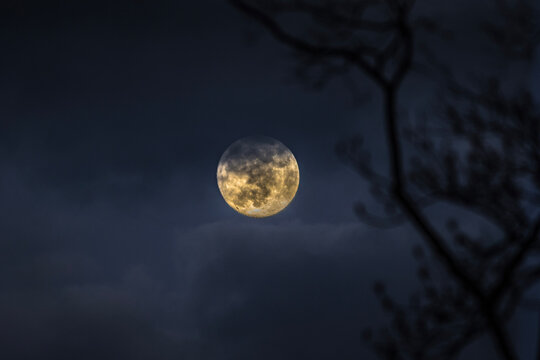 Full Moon December 2020, The Last Full Moon Of The Decade, Rising Over Mountain At Dusk