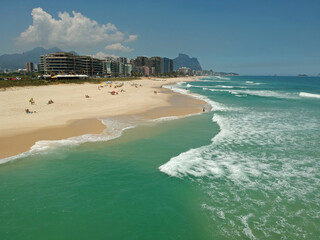 aerial drone takes at Reserva beach in Rio de Janeiro, on one side the beach and on the other the lagoon