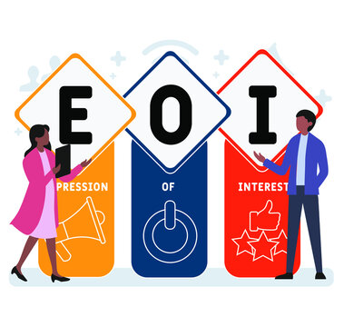 Flat design with people. EOI - Expression of Interest acronym, business concept background.   Vector illustration for website banner, marketing materials, business presentation, online advertising.