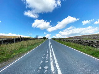 Looking up, Slaidburn Road, as it climbs over the hills near, Slaidburn, Clitheroe, UK