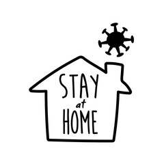 stay home lettering campaign in house line style