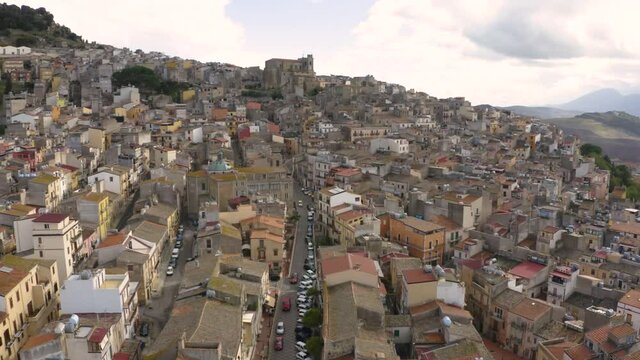 Aerial view of the picturesque town of Alia, Sicily, Italy.