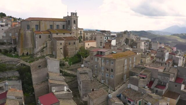 Aerial view of the picturesque town of Alia, Sicily, Italy.