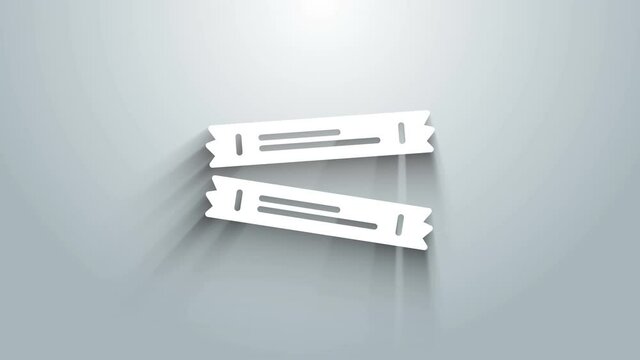 White Sugar stick packets icon isolated on grey background. Blank individual package for bulk food products as coffee, salt, spices. 4K Video motion graphic animation