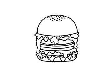 シンプルなモノクロのハンバーガーのイラスト