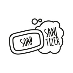 sanitizer lettering campaign with soap bar hand made line style