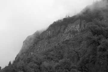 Mountain with morning mist in black and white