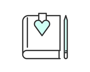 Notebook with concept of education, heart shape creative symbol. Abstract business idea of ​​novel, love story, relationship.
