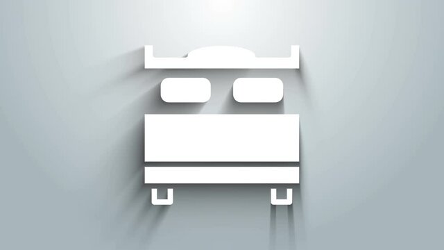 White Bedroom icon isolated on grey background. Wedding, love, marriage symbol. Bedroom creative icon from honeymoon collection. 4K Video motion graphic animation