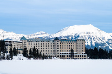 Winter view of the Fairmont Château Lake Louise in the Banff national park, Canada