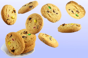 traditional homemade healthy tea time snack oatmeal cookies with flying or falling cookies 