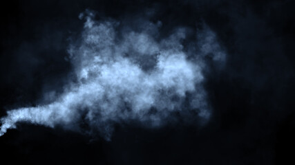 Explosion chemistry blue smoke bomb on isolated background. Freezing dry fog bombs texture overlays.