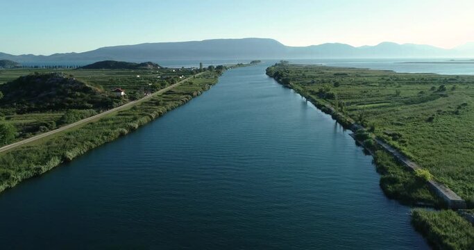 Aerial view of the Neretva delta valley river near Ploce.