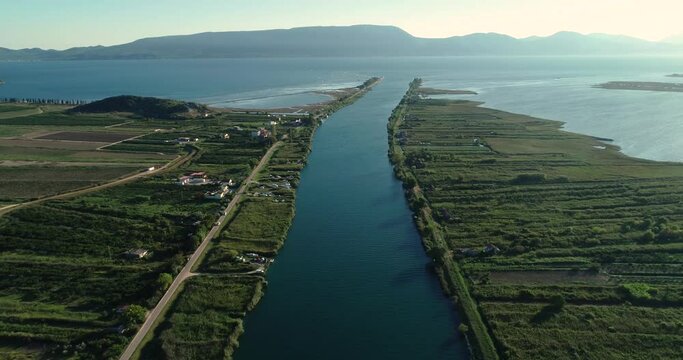 Aerial view of the Neretva delta valley river near Ploce.