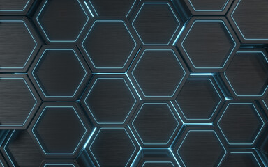 Hexagon geometric background, technology concept, 3d rendering.