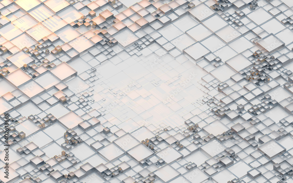 Poster white cube pattern, abstract technology background, 3d rendering.