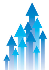 移動する複数の矢印　青