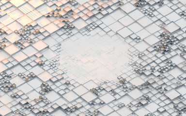 White cube pattern, abstract technology background, 3d rendering.