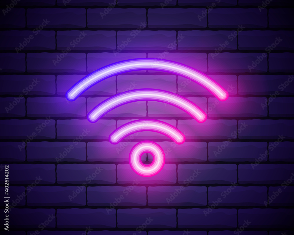Poster neon wireless and wifi internet connection icon vector illustration.glowing wifi icon isolated on da