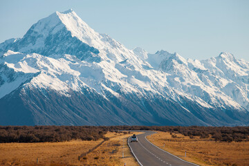 the road to the mountains. Mount Cook, New Zealand