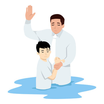 man baptizing boy in water clip art preview