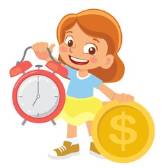 Girl holding watch and money