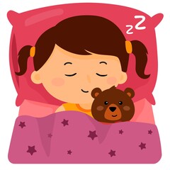 sleeping girl with teddy bear