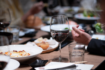 Wine with dinner on the table in a fine restaurant