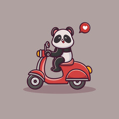 cute panda character ride a scooter
