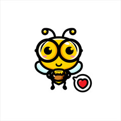 cute bee character design holding a walnut