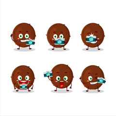 Photographer profession emoticon with coconut cartoon character