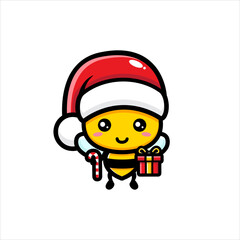 cute bee character design wearing santa costume bringing gifts
