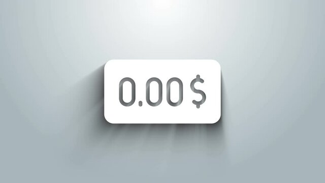 White Zero cost icon isolated on grey background. Empty bank account. 4K Video motion graphic animation