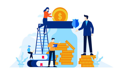 future investment mini people save money in jar flat illustration